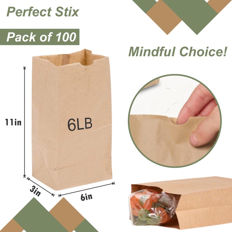 Perfect Stix - Brown Bag 6-100 6lb Brown Paper Lunch Bags - Pack of 100ct - Image 2